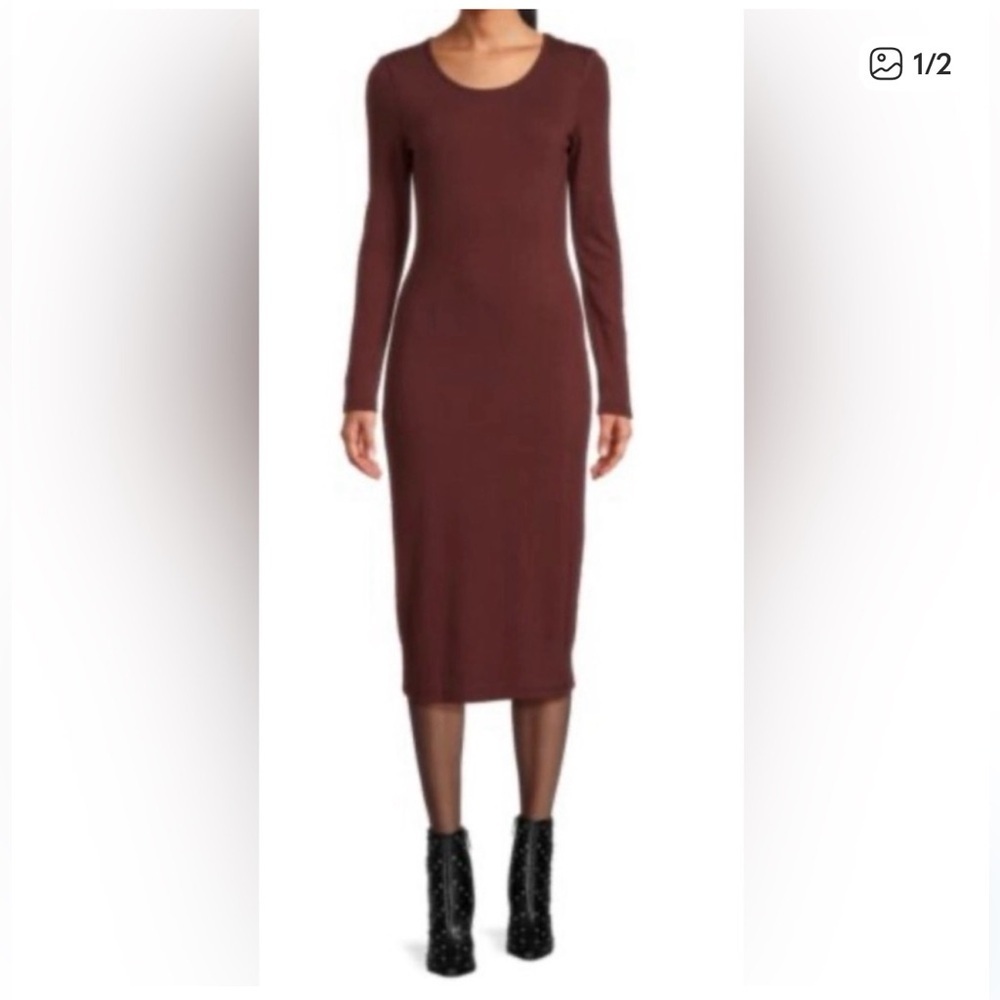 Marine Layer Ribbed Midi Dress in Rich Brown - Picture 1 of 3